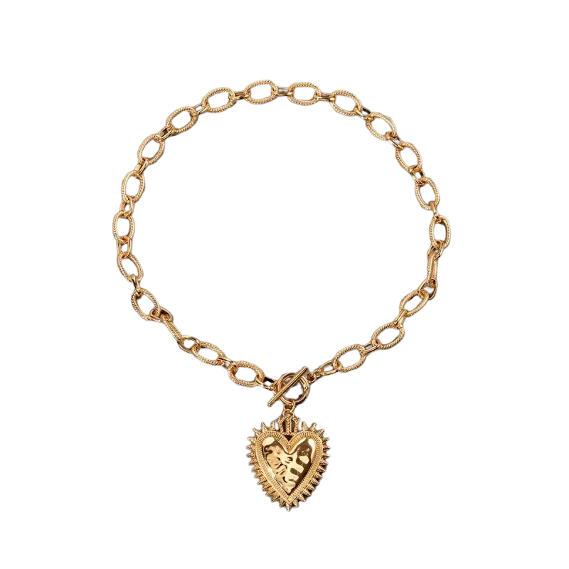 SPIKED HEART CHUNKY NECKLACE